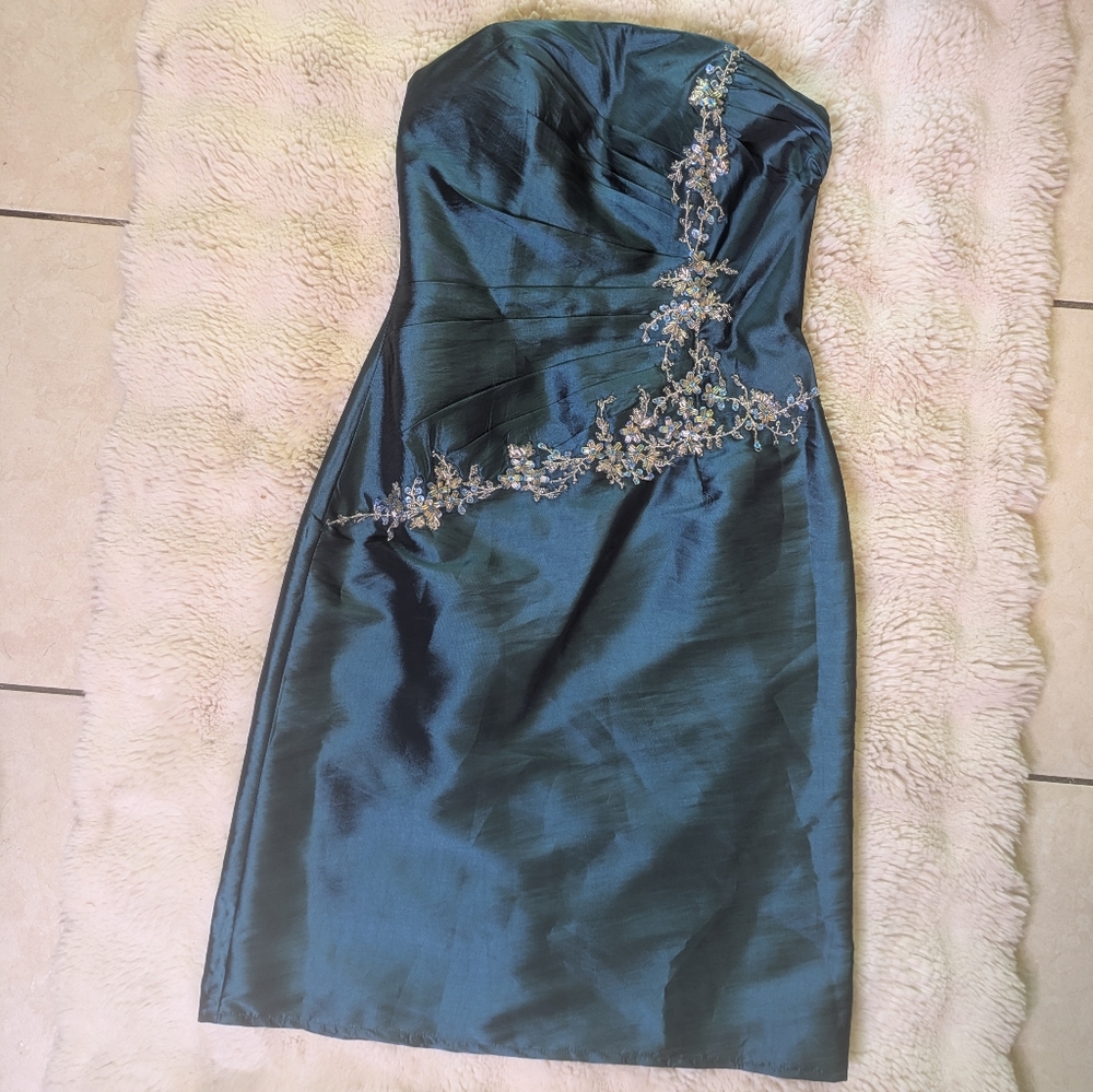 Beautiful 90's May Queen Satin And Beaded Mini Dress